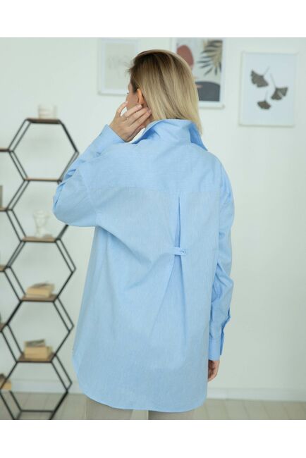 Женская льняная рубашка в оверсайз силуэте голубая - 8292 от byME 