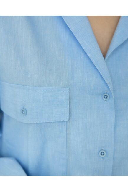 Женская льняная рубашка в оверсайз силуэте голубая - 8292 от byME 