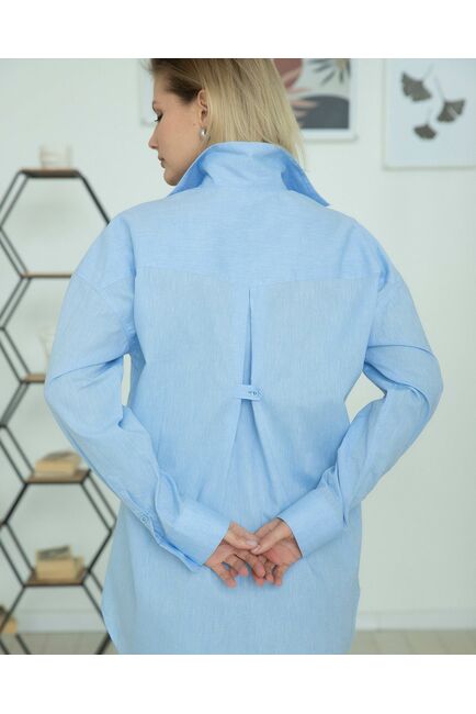 Женская льняная рубашка в оверсайз силуэте голубая - 8292 от byME 