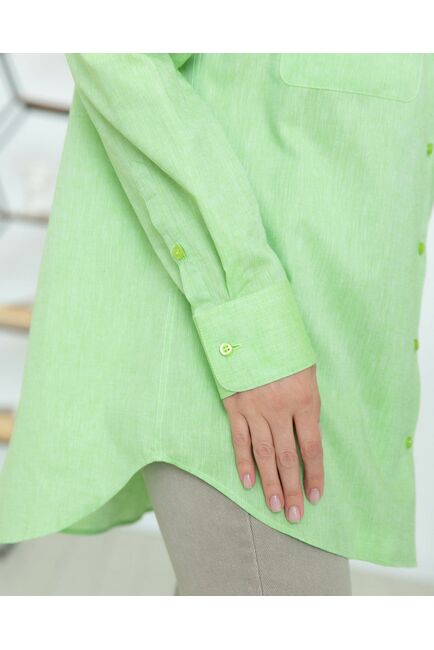 Женская льняная рубашка в оверсайз силуэте салатовая - 8293 от byME 