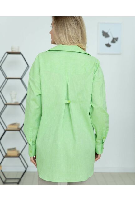 Женская льняная рубашка в оверсайз силуэте салатовая - 8293 от byME 