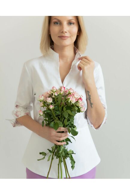 Женская рубашка воротник стойка с рукавом 3/4 с отделкой - 8304 от byME 