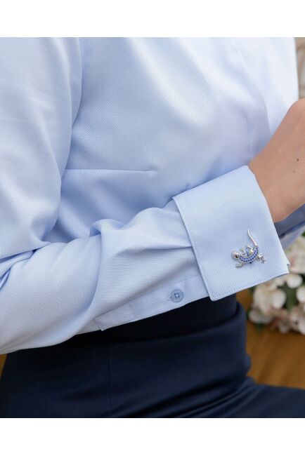 Женская рубашка под запонку голубая воротник стойка - 7867 от byME 