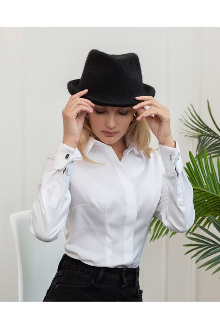 Женская рубашка под запонку белая с ребристой фактурой - 8257 от byME 