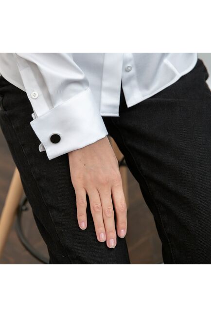 Женская рубашка под запонку белая с ребристой фактурой - 8257 от byME 