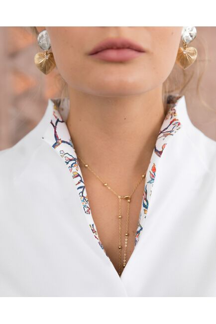 Женская рубашка воротник стойка под пуговицы с отделкой - 8214 от byME 