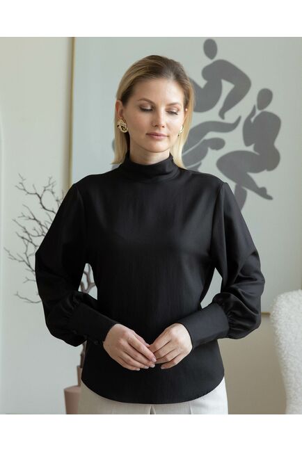 Женская рубашка с высоким манжетом чёрная - 8242 от byME 