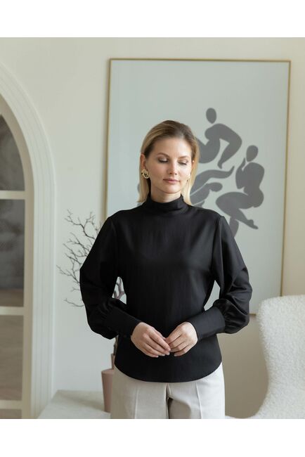 Женская рубашка с высоким манжетом чёрная - 8242 от byME 