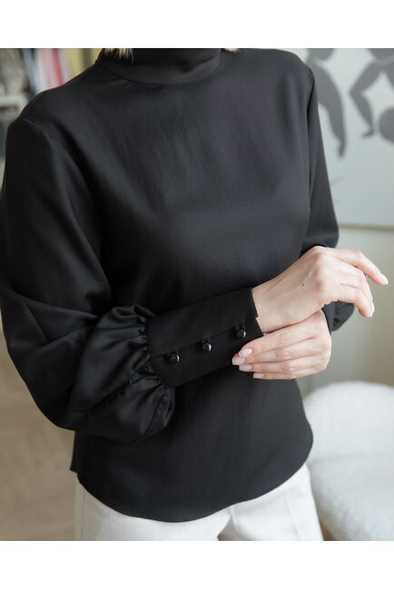 Женская рубашка с высоким манжетом чёрная - 8242 от byME 