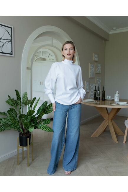 Женская рубашка с высоким манжетом белая - 8243 от byME 