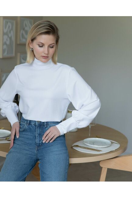 Женская рубашка с высоким манжетом белая - 8243 от byME 