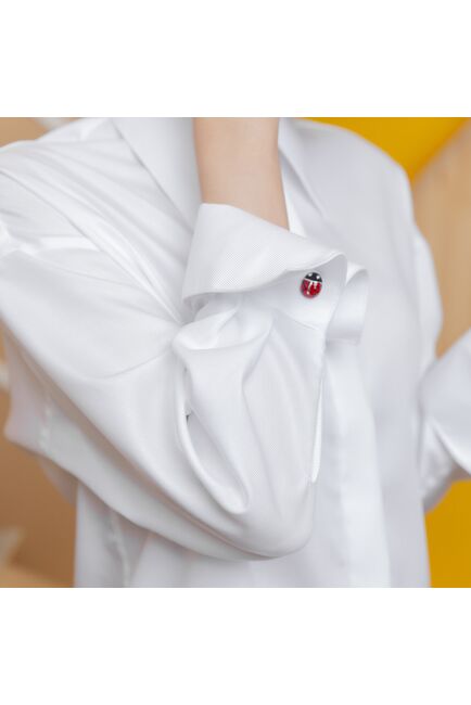 Женская рубашка с высоким манжетом под запонку белая фактура ёлочка - 8264 от byME 