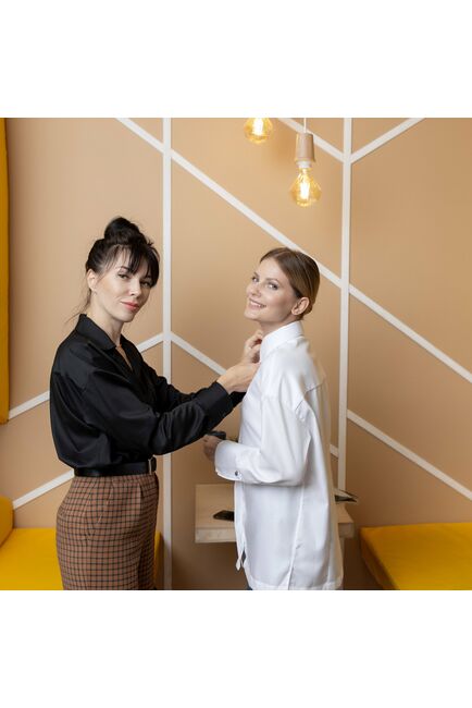 Женская рубашка с высоким манжетом под запонку белая фактура ёлочка - 8264 от byME 