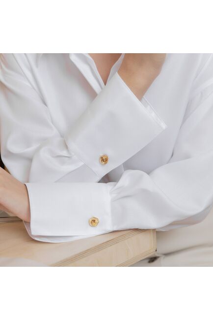 Женская рубашка с высоким манжетом под запонку белая фактура ёлочка - 8264 от byME 