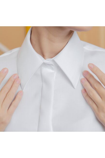 Женская рубашка с высоким манжетом под запонку белая фактура ёлочка - 8264 от byME 