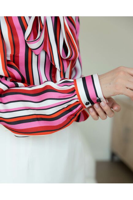 Женская рубашка с бантом в полоску в красных тонах - 8279 от byME 