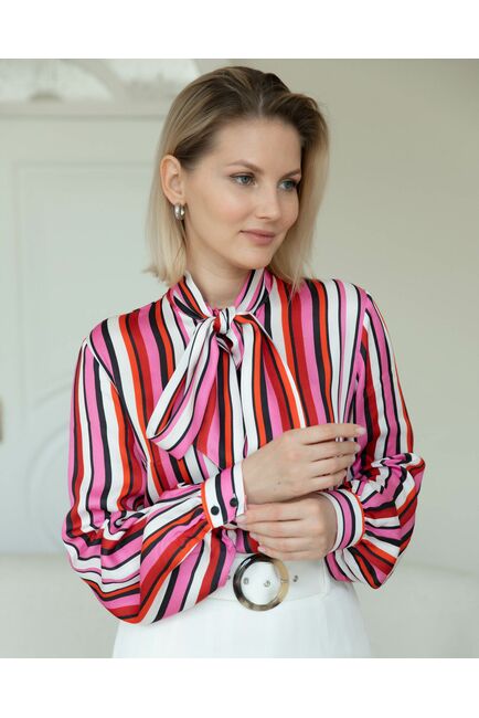 Женская рубашка с бантом в полоску в красных тонах - 8279 от byME 