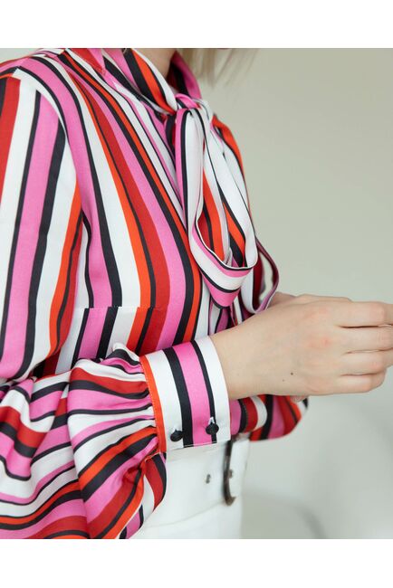 Женская рубашка с бантом в полоску в красных тонах - 8279 от byME 