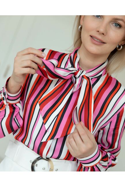 Женская рубашка с бантом в полоску в красных тонах - 8279 от byME 