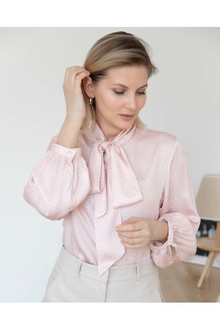 Женская блузка с бантом рукав 3/4 розовая в горох - 8280 от byME 