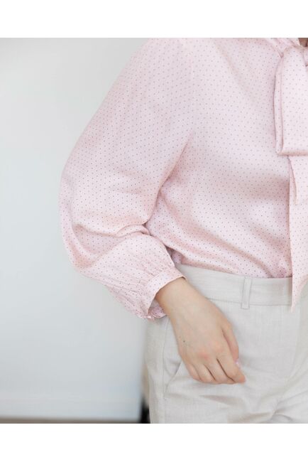 Женская блузка с бантом рукав 3/4 розовая в горох - 8280 от byME 