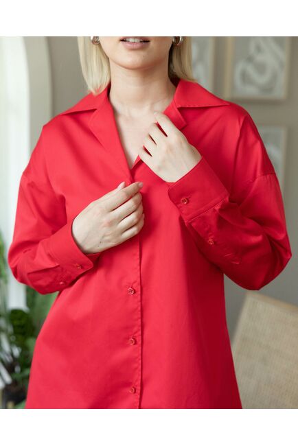 Женская рубашка в оверсайз силуэте красная - 8294 от byME 
