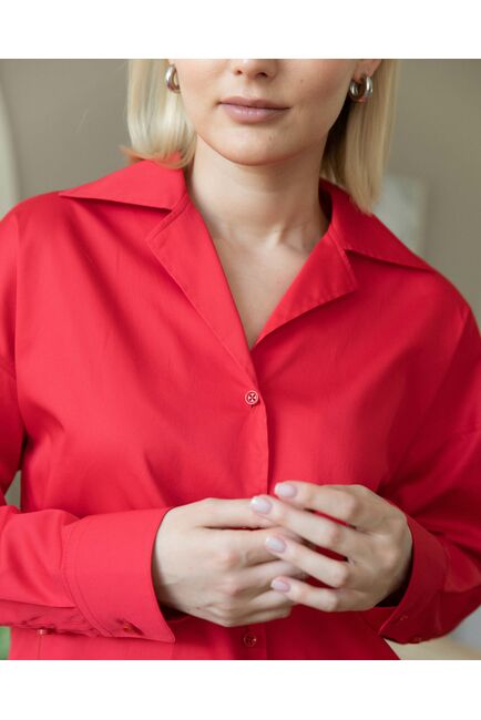 Женская рубашка в оверсайз силуэте красная - 8294 от byME 
