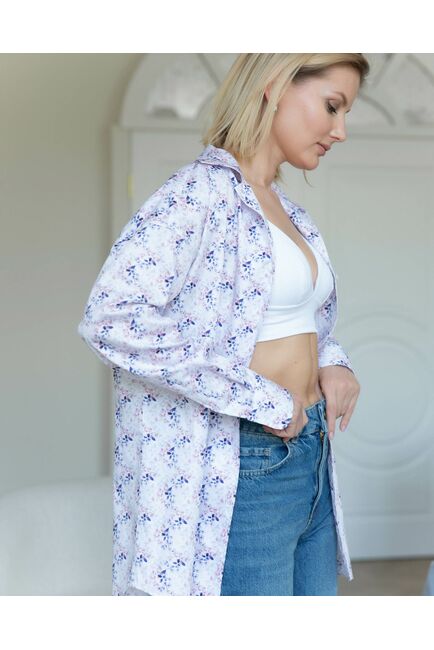 Женская рубашка в оверсайз силуэте принт веточки - 8296 от byME 