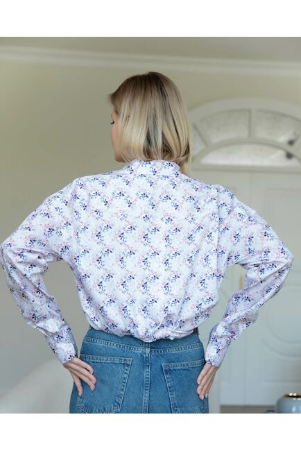 Женская рубашка в оверсайз силуэте принт веточки - 8296 от byME 