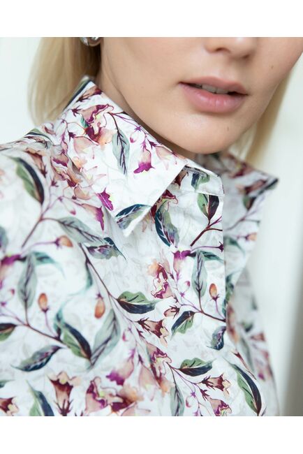 Женская рубашка принт цветы с рукавом 3/4 - 8297 от byME 