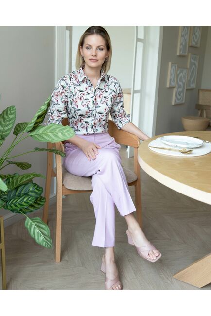 Женская рубашка принт цветы с рукавом 3/4 - 8297 от byME 