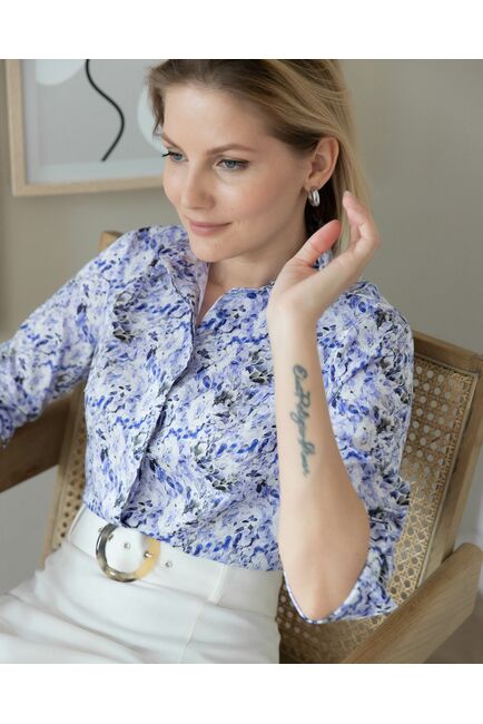 Женская рубашка с рукавом 3/4 принт сиреневые цветы  - 8298 от byME 
