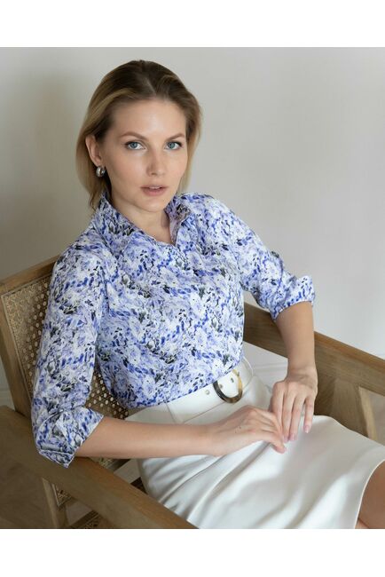 Женская рубашка с рукавом 3/4 принт сиреневые цветы  - 8298 от byME 