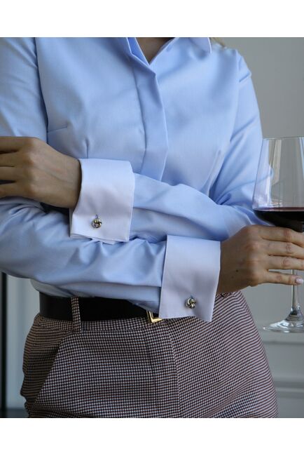 Женская рубашка под запонку голубая с белой отделкой - 8310 от byME 