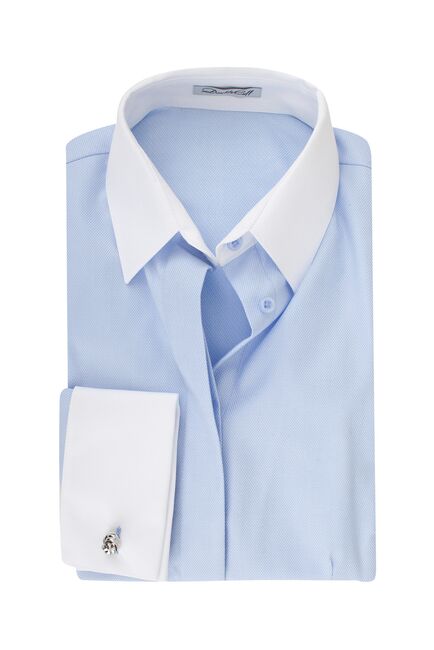 Женская рубашка под запонку голубая с белой отделкой - 8310 от byME 