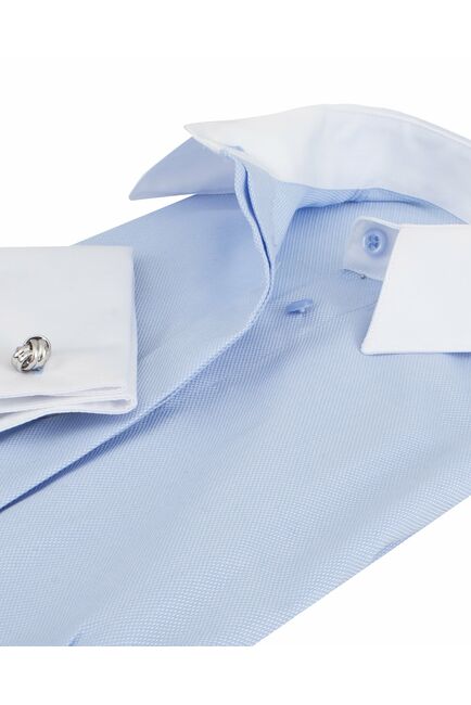 Женская рубашка под запонку голубая с белой отделкой - 8310 от byME 