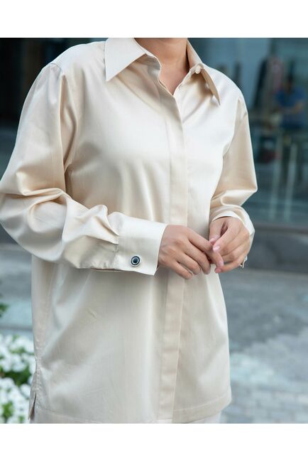 Женская блузка с универсальным манжетом бежевая - 8312 от byME 