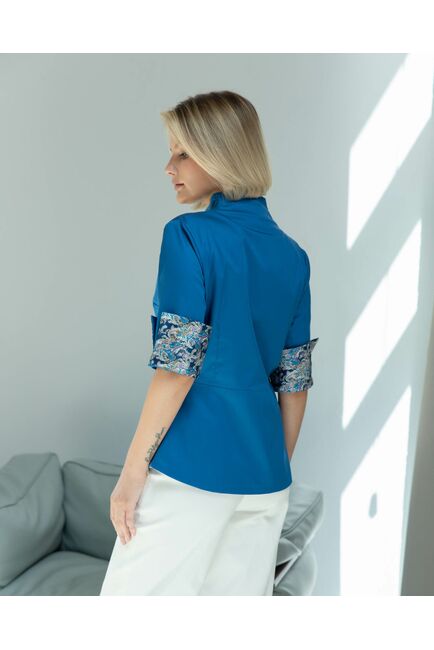 Женская рубашка воротник стойка с рукавом 3/4 синяя - 8319 от ByME 