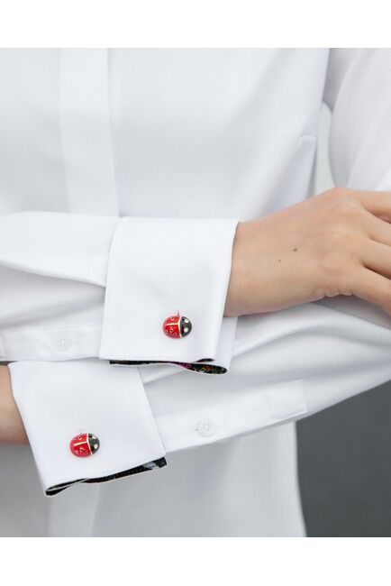 Женская рубашка под запонку белая с отделкой - 8323 от ByME 