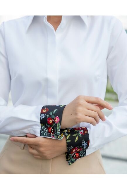 Женская рубашка под запонку белая с отделкой - 8323 от ByME 