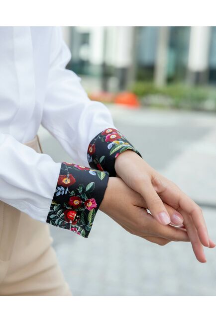 Женская рубашка под запонку белая с отделкой - 8323 от ByME 