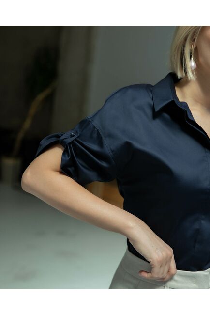 Женская рубашка с коротким рукавом тёмно-синяя - 8328 от ByME 