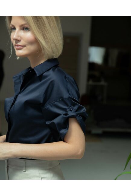 Женская рубашка с коротким рукавом тёмно-синяя - 8328 от ByME 