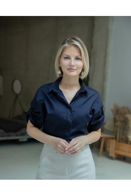 Женская рубашка с коротким рукавом тёмно-синяя - 8328 от ByME 