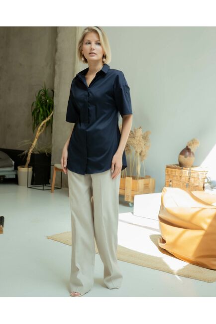 Женская рубашка с коротким рукавом тёмно-синяя - 8328 от ByME 