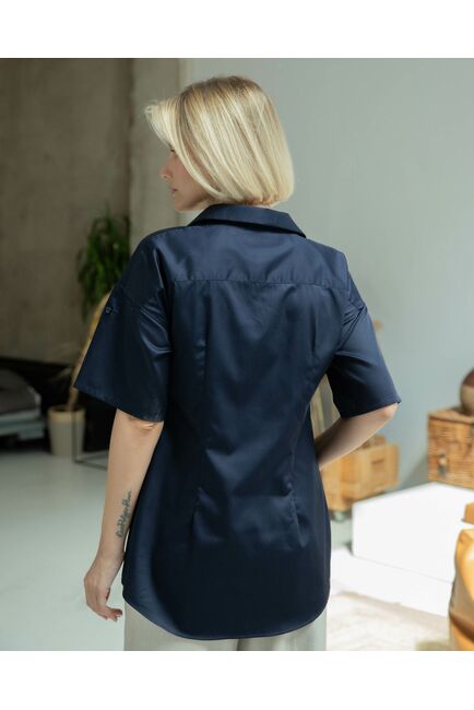 Женская рубашка с коротким рукавом тёмно-синяя - 8328 от ByME 