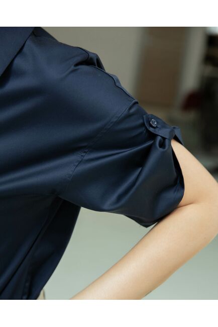 Женская рубашка с коротким рукавом тёмно-синяя - 8328 от ByME 