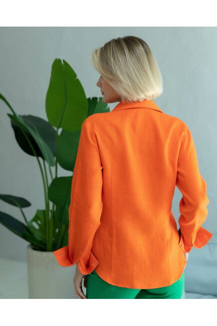 Женская льняная рубашка под пуговицы оранжевая - 8331 от byME 