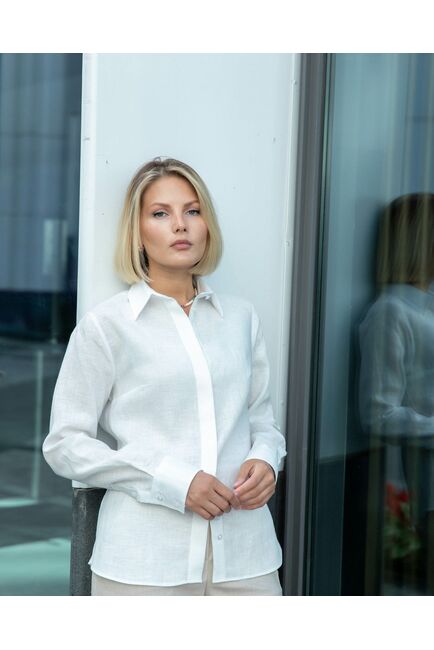 Женская льняная рубашка белая - 8334 от byME 