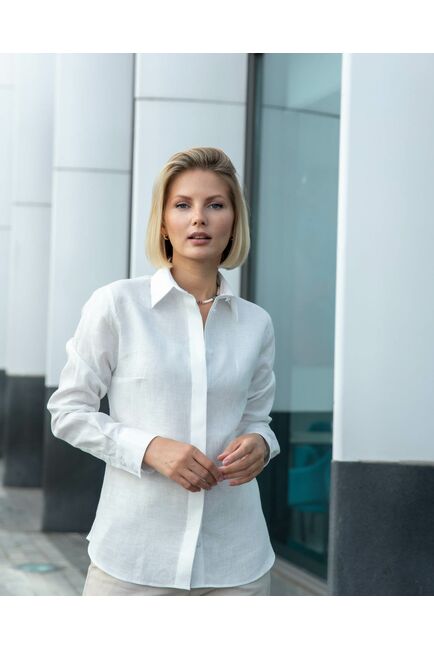 Женская льняная рубашка белая - 8334 от byME 